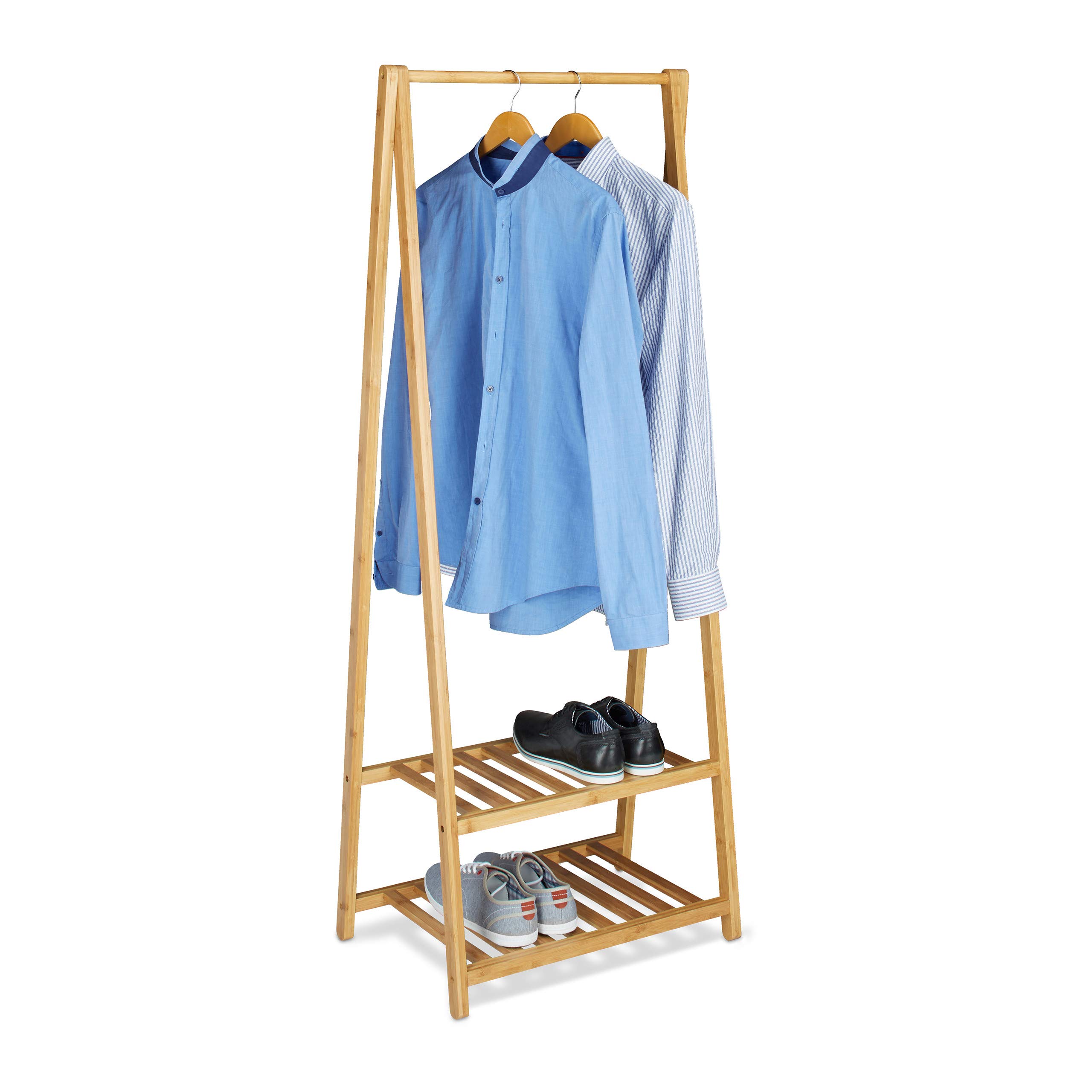 relaxdays-kleiderst-nder-bambus-mit-2-schuhablagen-garderobe-natur image 1