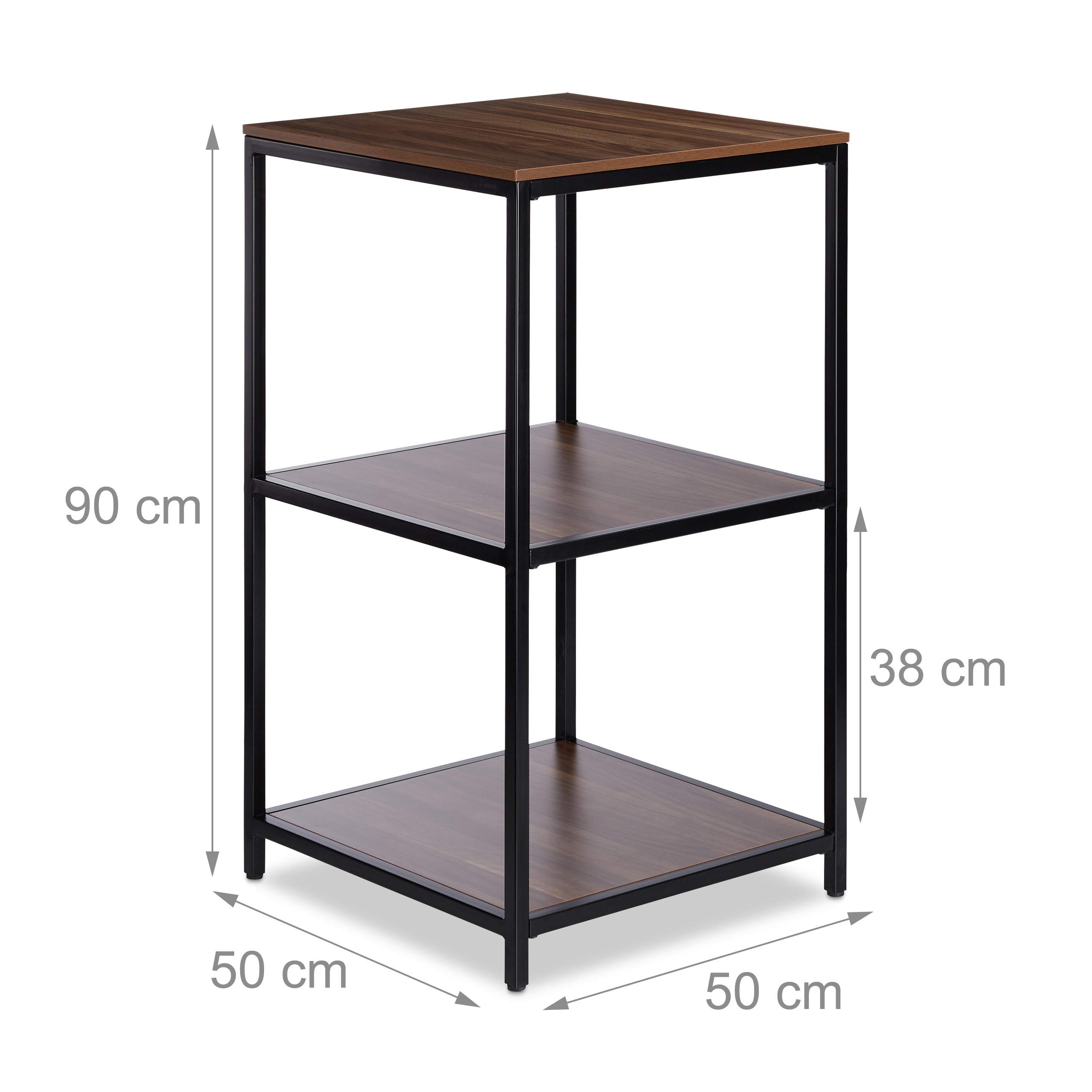 relaxdays-quadratisches-standregal-3-ablagen-metall-rahmen-holzoptik-90-x-50-x-5 image 3