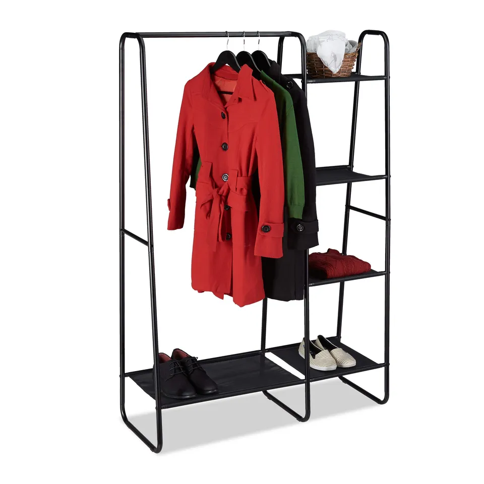 relaxdays-kleiderst-nder-garderobenst-nder-5-ablagen-schwarz-150x100x40-cm image 1