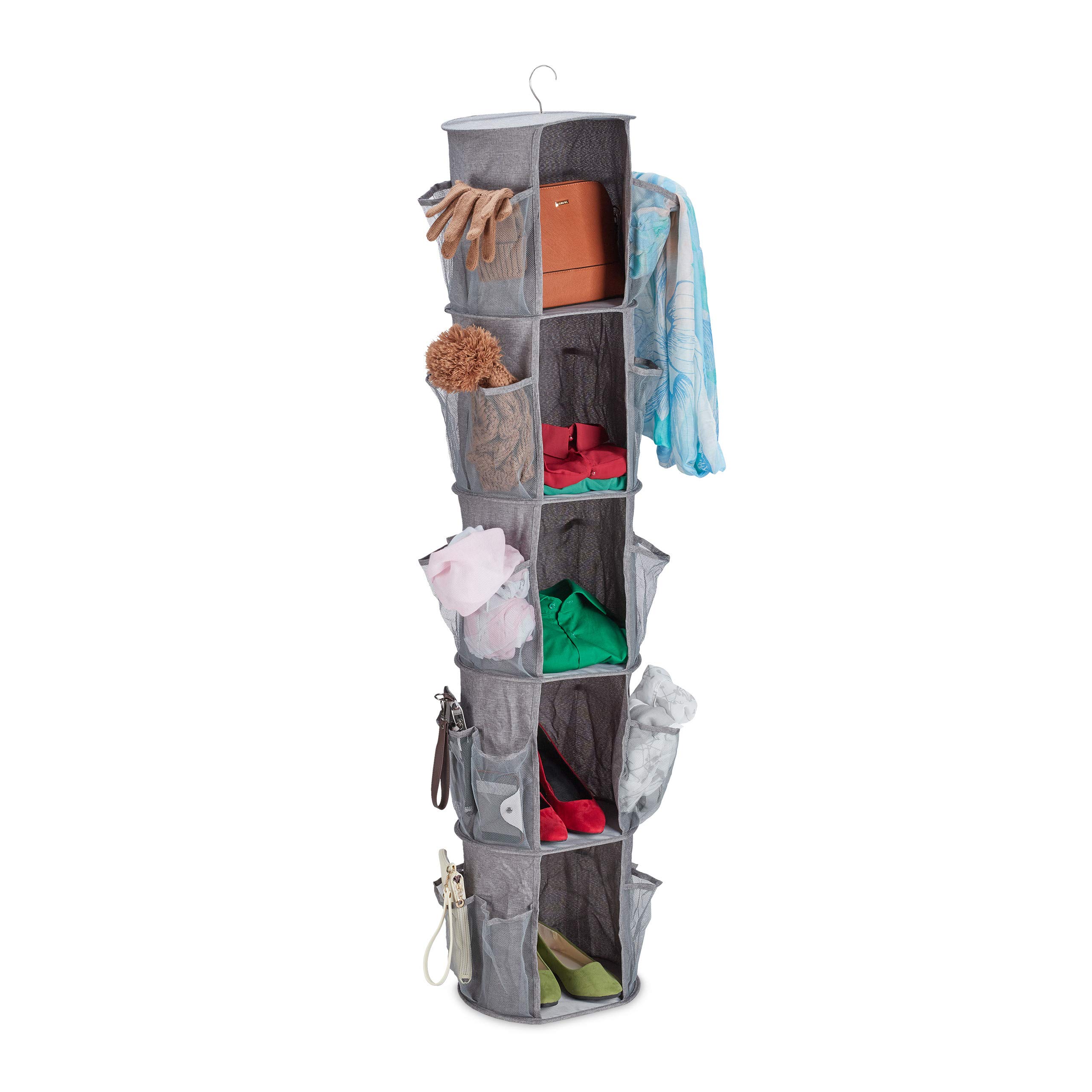 relaxdays-h-ngeregal-f-r-kleiderschrank-5-f-cher-30-netztaschen-grau image 1