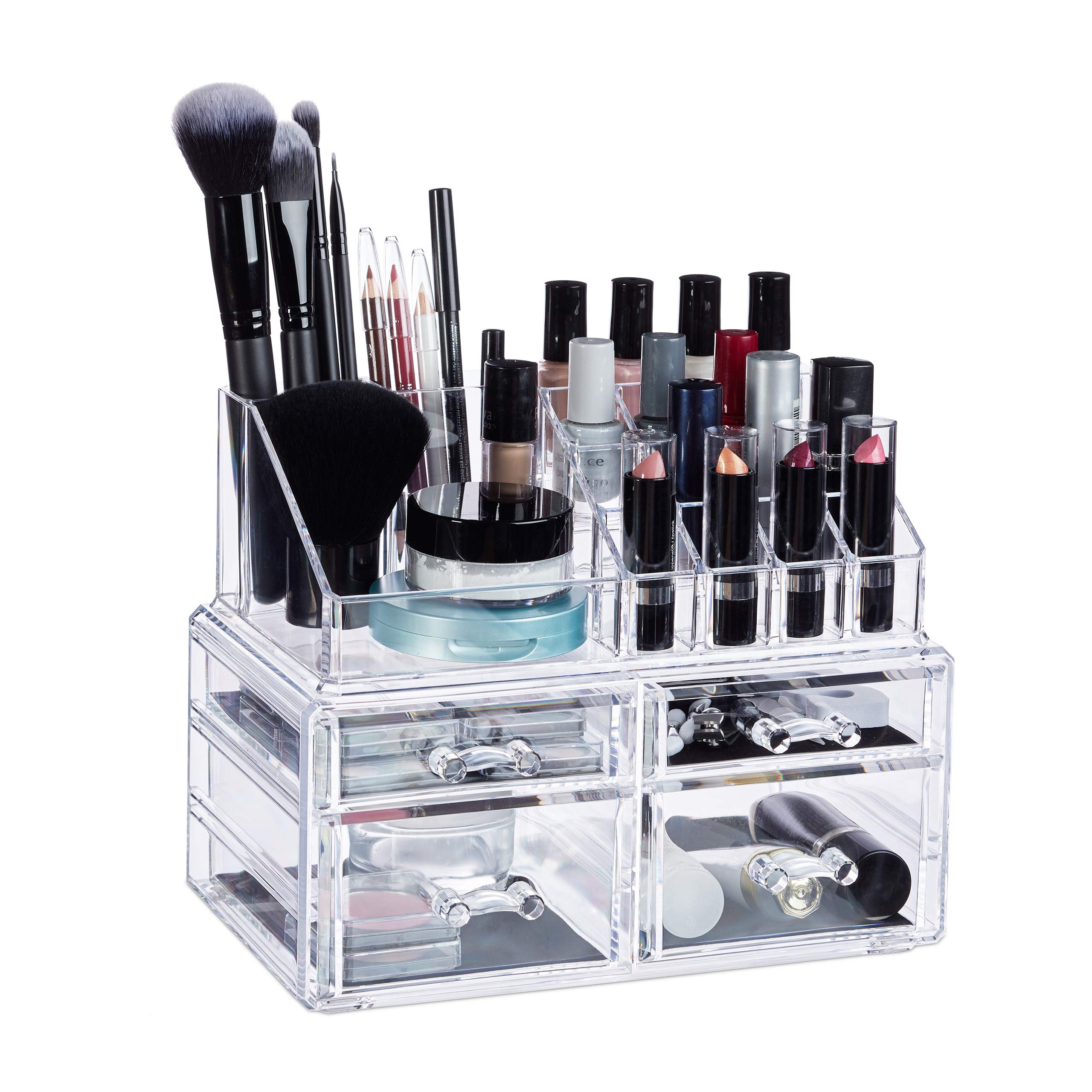 relaxdays-make-up-organizer-kosmetikregal-acryl-transparent-mit-4-schubladen image 1