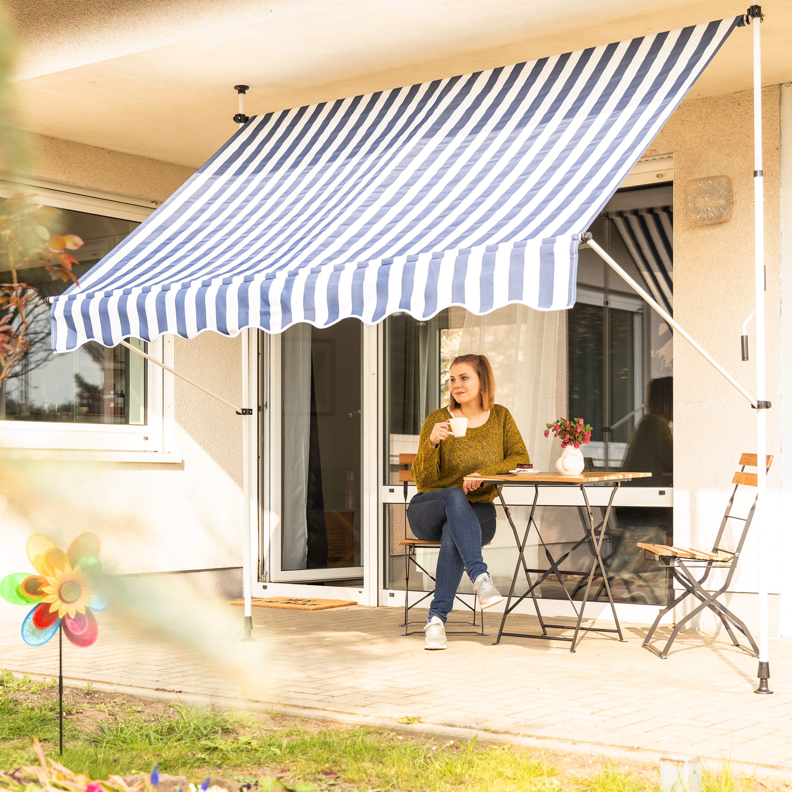 relaxdays-klemmmarkise-400-cm-blau-gestreift-ohne-bohren image 2