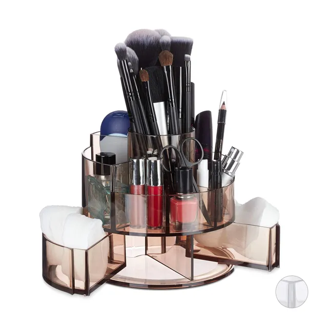 relaxdays-kosmetik-organizer-acryl-rund-braun-9-f-cher image 1