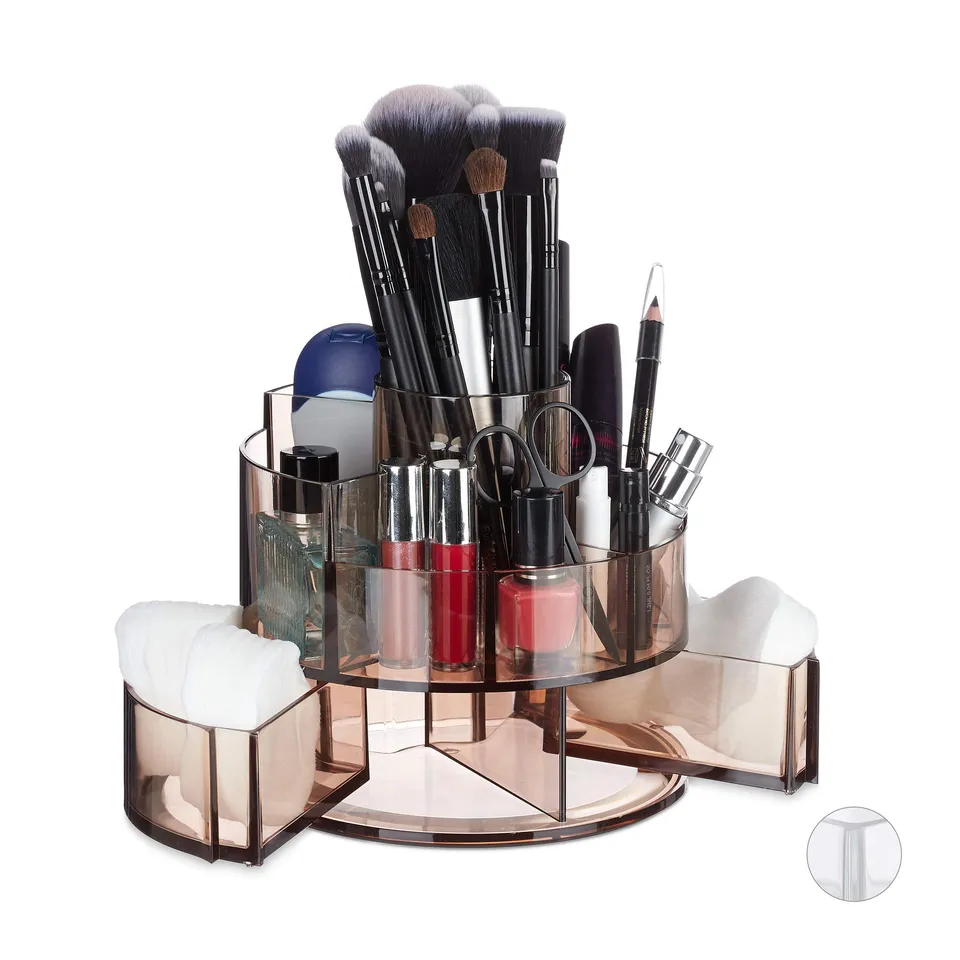 relaxdays-kosmetik-organizer-acryl-rund-braun-9-f-cher image 1
