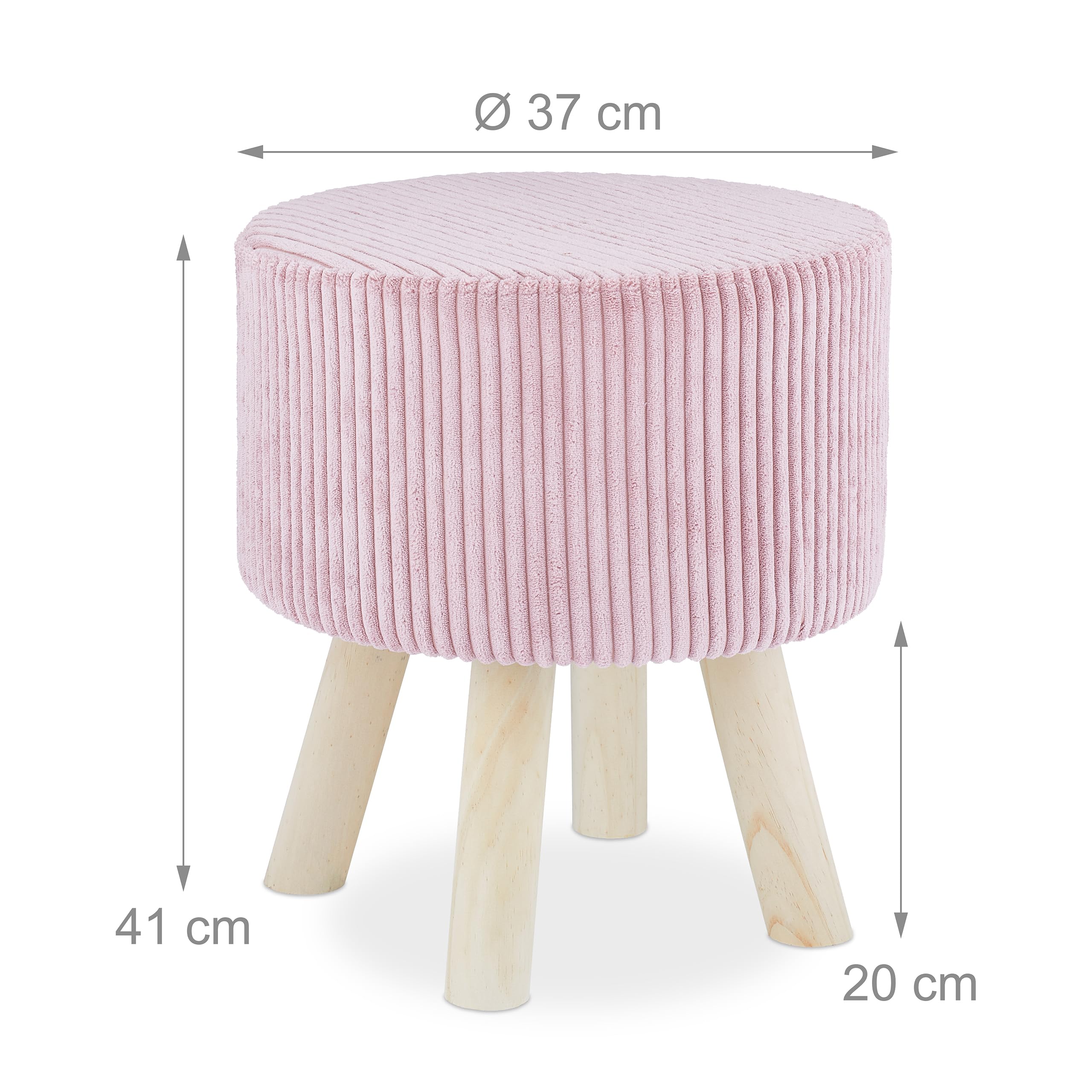 relaxdays-samthocker-rund-rosa-kordsamt-41-x-37-cm-mit-holzbeinen image 3