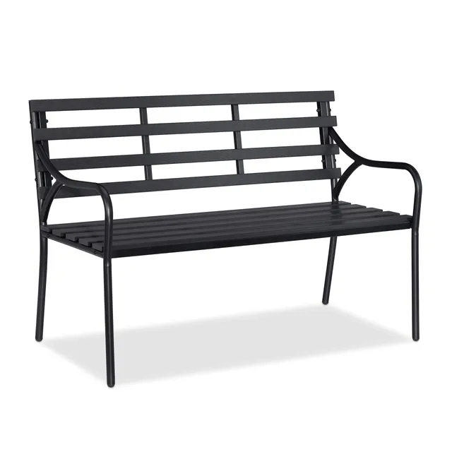 relaxdays-gartenbank-2-sitzer-wpc-stahl-schwarz-122-cm image 1