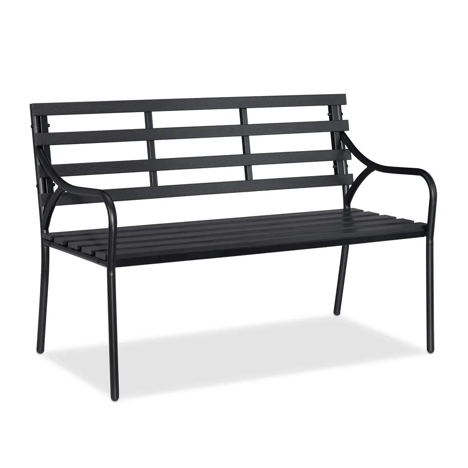 relaxdays-gartenbank-2-sitzer-wpc-stahl-schwarz-122-cm image 1