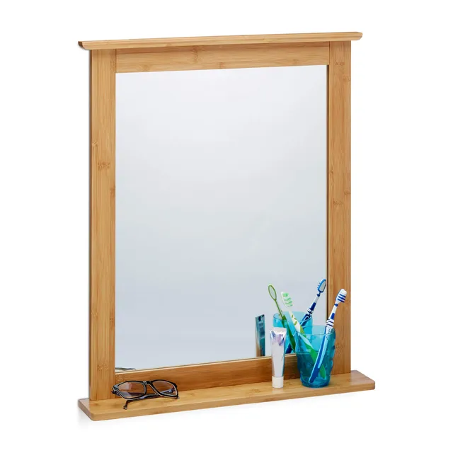 relaxdays-wandspiegel-bambus-mit-ablage-natur-spiegelfl-che-56-x-43-cm image 1
