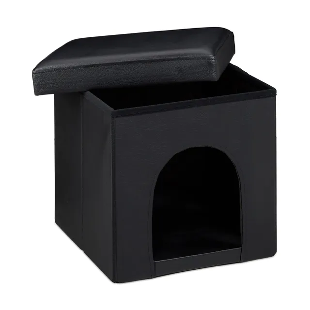 relaxdays-hundebox-sitzhocker-38-x-38-x-38-cm-schwarz-kunstleder image 1