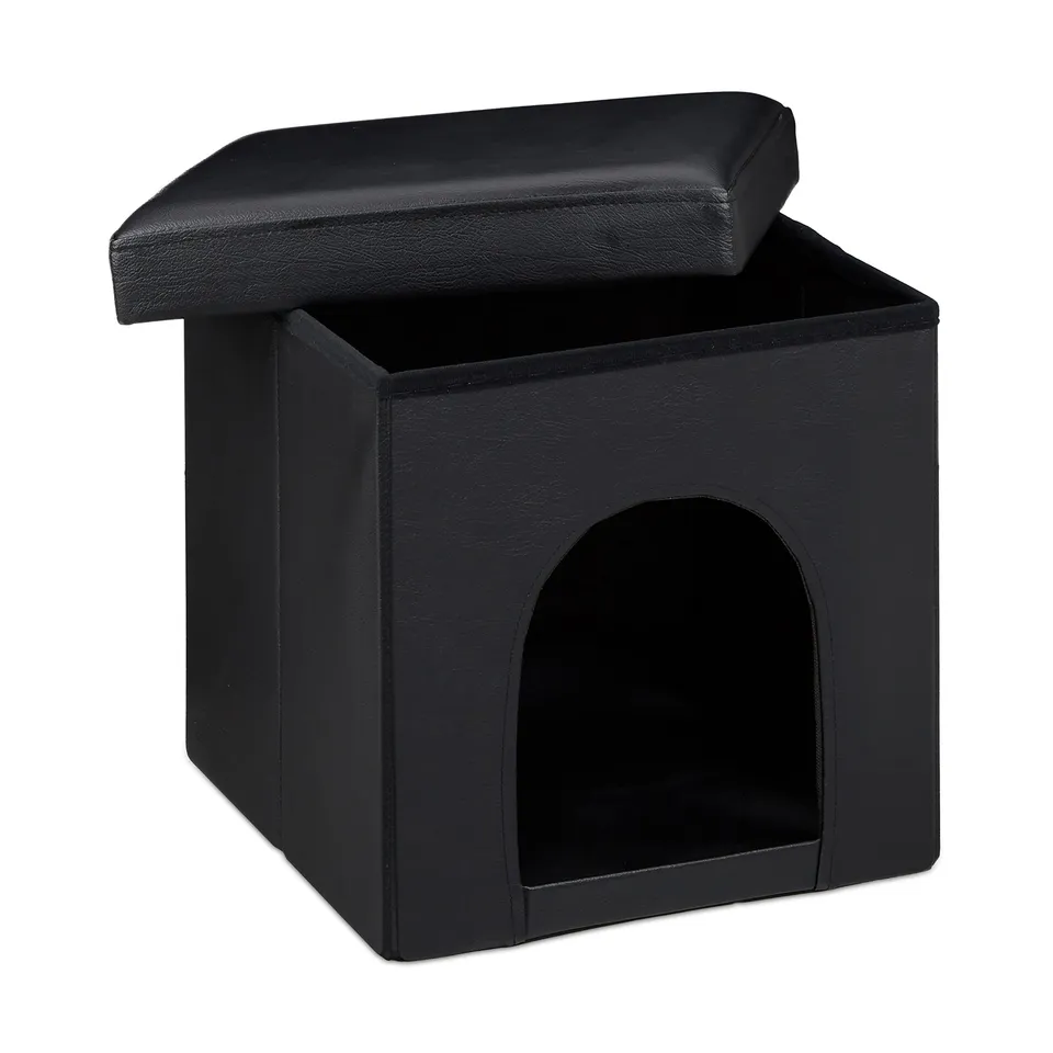 relaxdays-hundebox-sitzhocker-38-x-38-x-38-cm-schwarz-kunstleder image 1