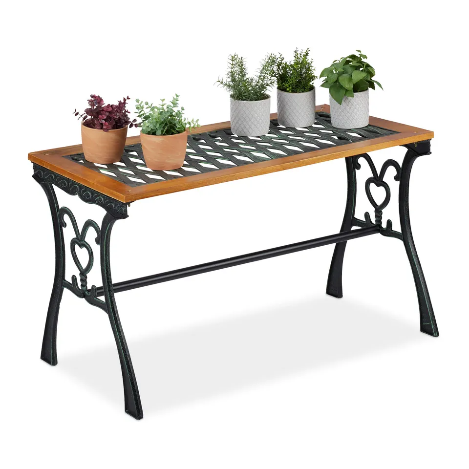 relaxdays-gartentisch-rechteckig-vintage-holz-gusseisen-58-x-98-x-47-cm image 1