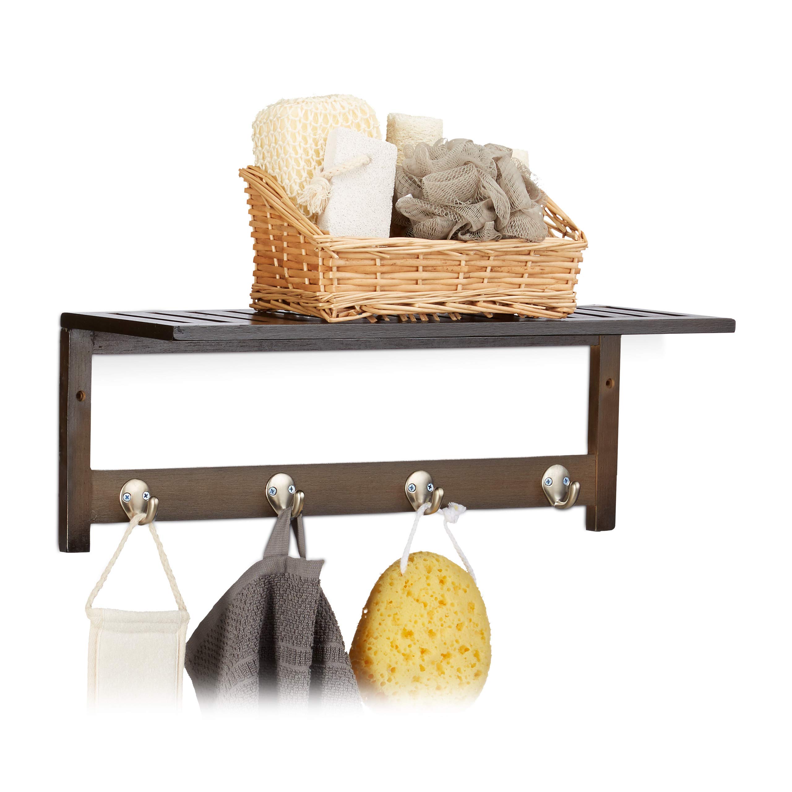 relaxdays-wandregal-mit-4-haken-bambus-dunkelbraun-50-x-16-cm image 1
