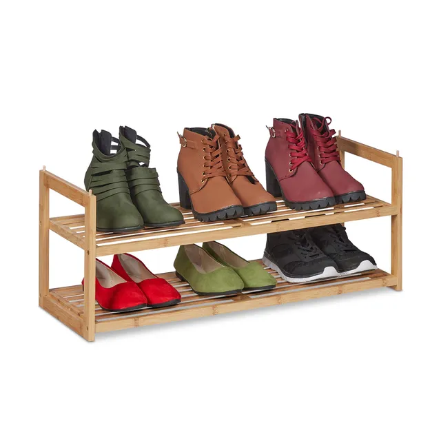relaxdays-schuhregal-bambus-stapelbar-2-ebenen-natur-72-5-cm image 1