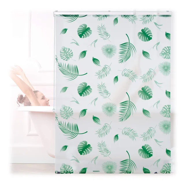 relaxdays-duschrollo-bl-tter-120x240-cm-wei-gr-n-wasserabweisend image 1