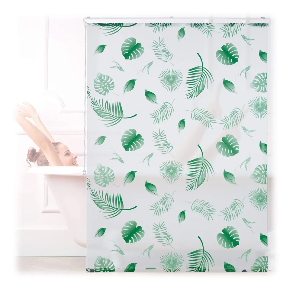 relaxdays-duschrollo-bl-tter-120x240-cm-wei-gr-n-wasserabweisend image 1