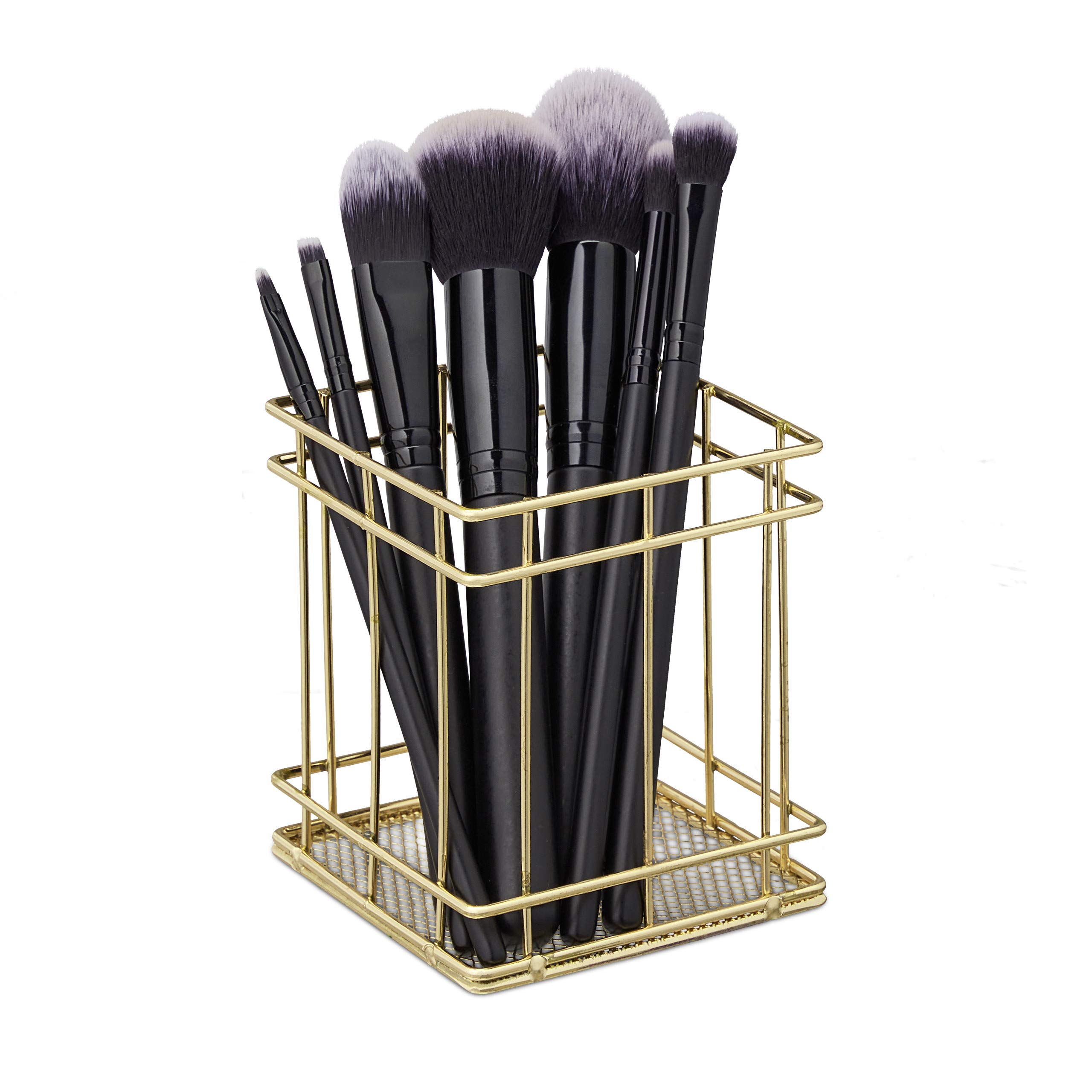 relaxdays-stiftehalter-eckig-draht-gold-10x9x9-cm image 1