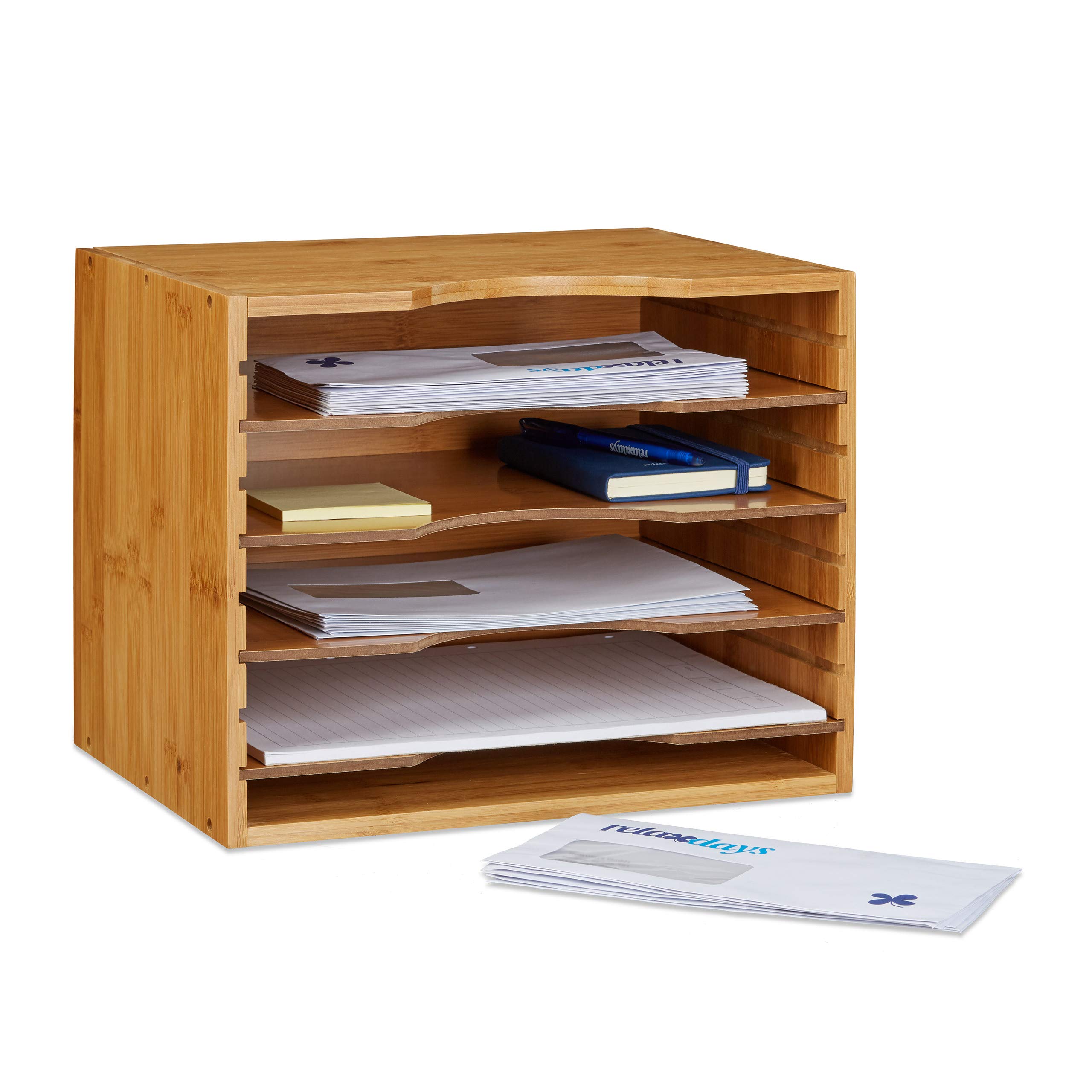 relaxdays-briefablage-bambus-mit-5-f-chern-dokumentenablage-26-x-33-x-24-5-cm-na image 1