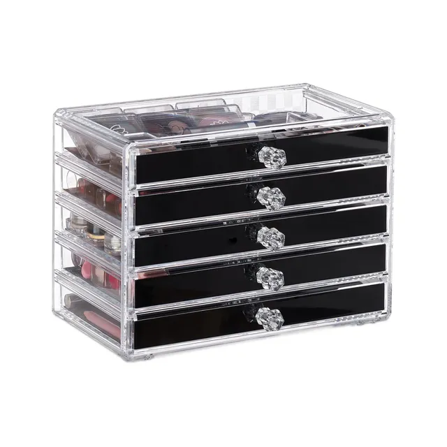 relaxdays-kosmetik-organizer-5-schubladen-acryl-schwarz image 1