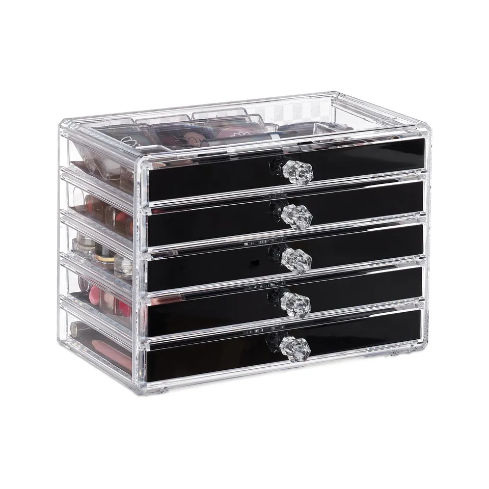 relaxdays-kosmetik-organizer-5-schubladen-acryl-schwarz image 1
