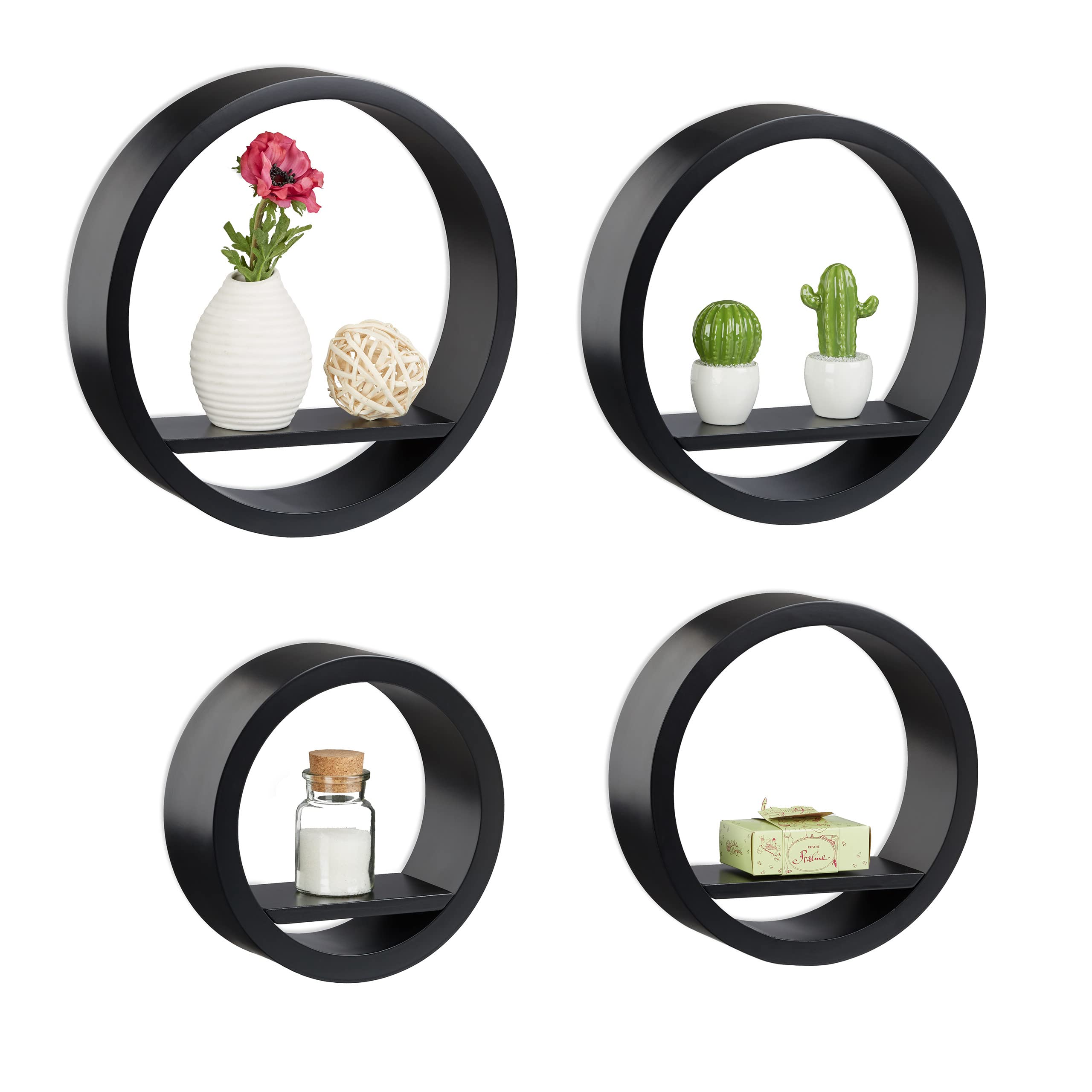 relaxdays-wandregal-rund-4er-set-mdf-schwarz-bis-8-kg image 1