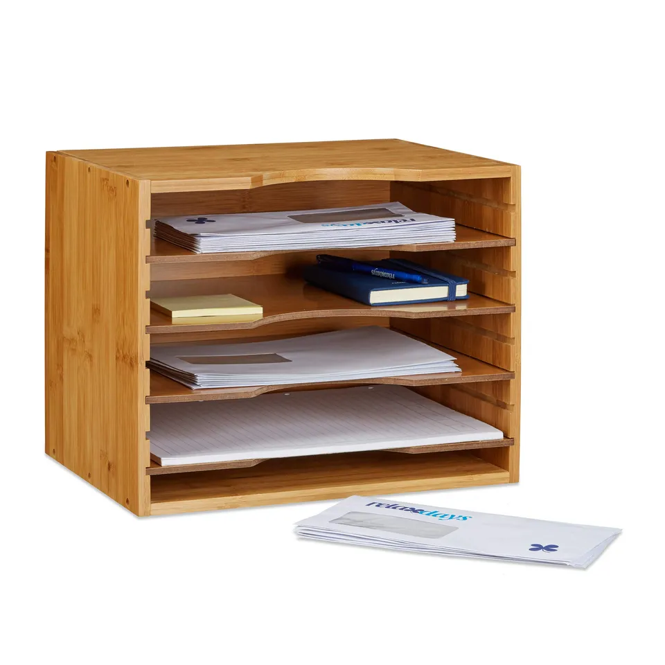 relaxdays-briefablage-bambus-mit-5-f-chern-dokumentenablage-26-x-33-x-24-5-cm-na image 1