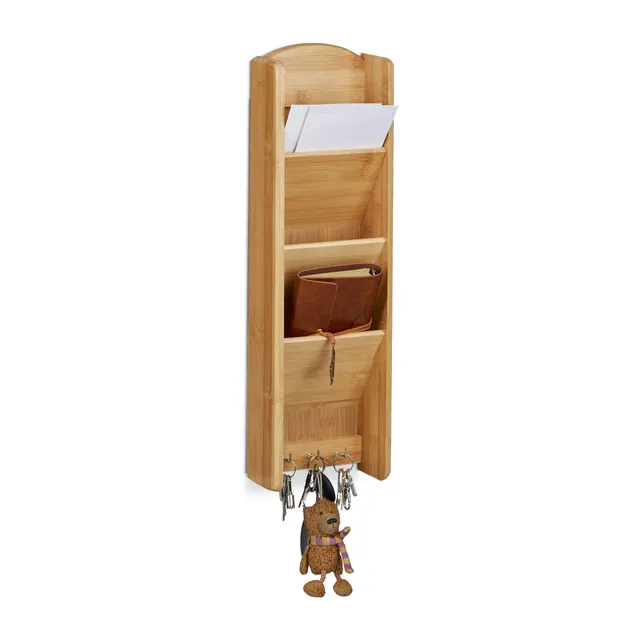 relaxdays-schl-sselbrett-bambus-mit-ablage-3-haken-natur image 1