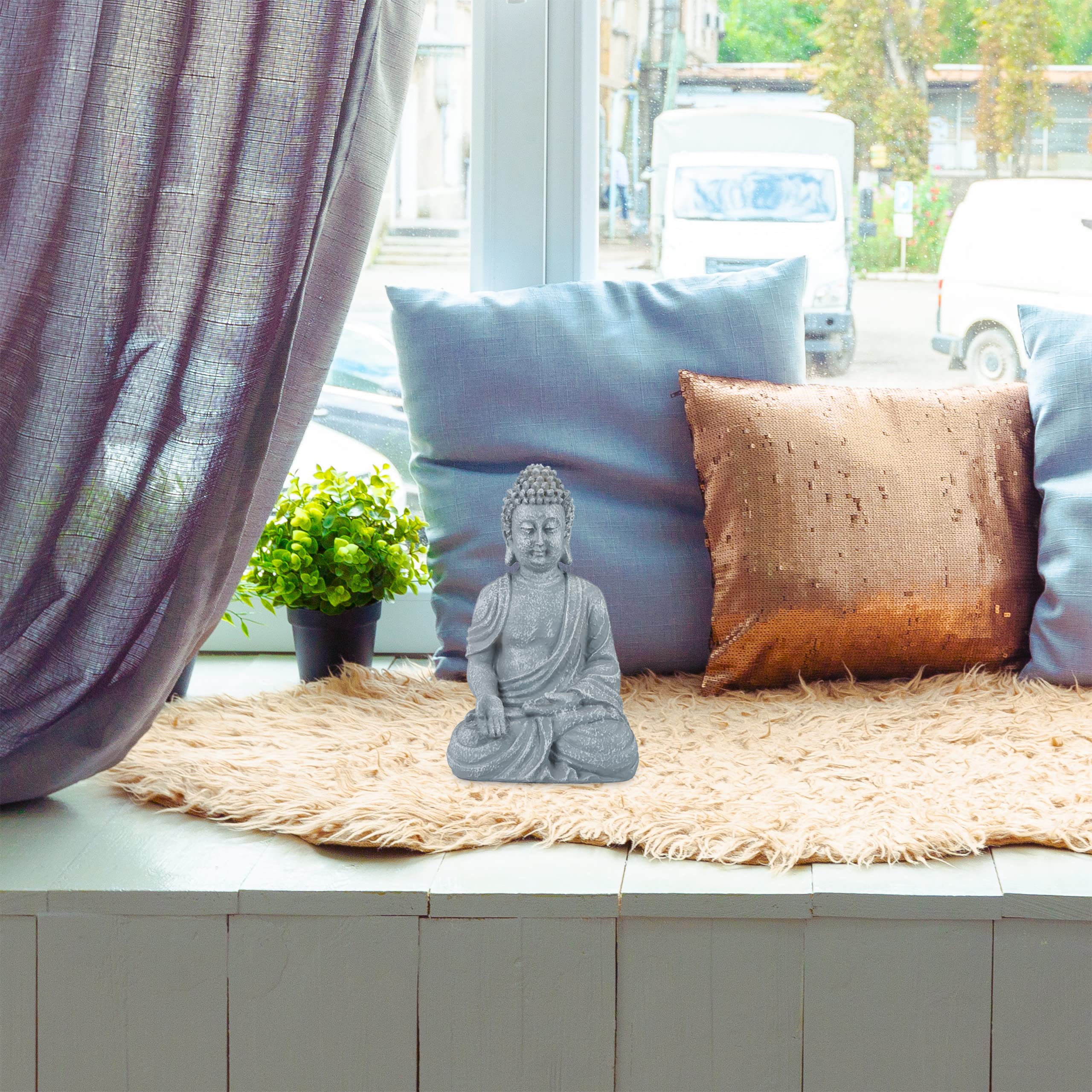 relaxdays-buddha-figur-sitzend-30-cm-polyresin-hellgrau image 2