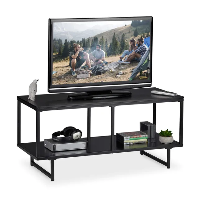 relaxdays-tv-lowboard-schwarz-mdf-fernsehtisch-2-ablagen-50-5-x-110-5-x-45-5-cm image 1