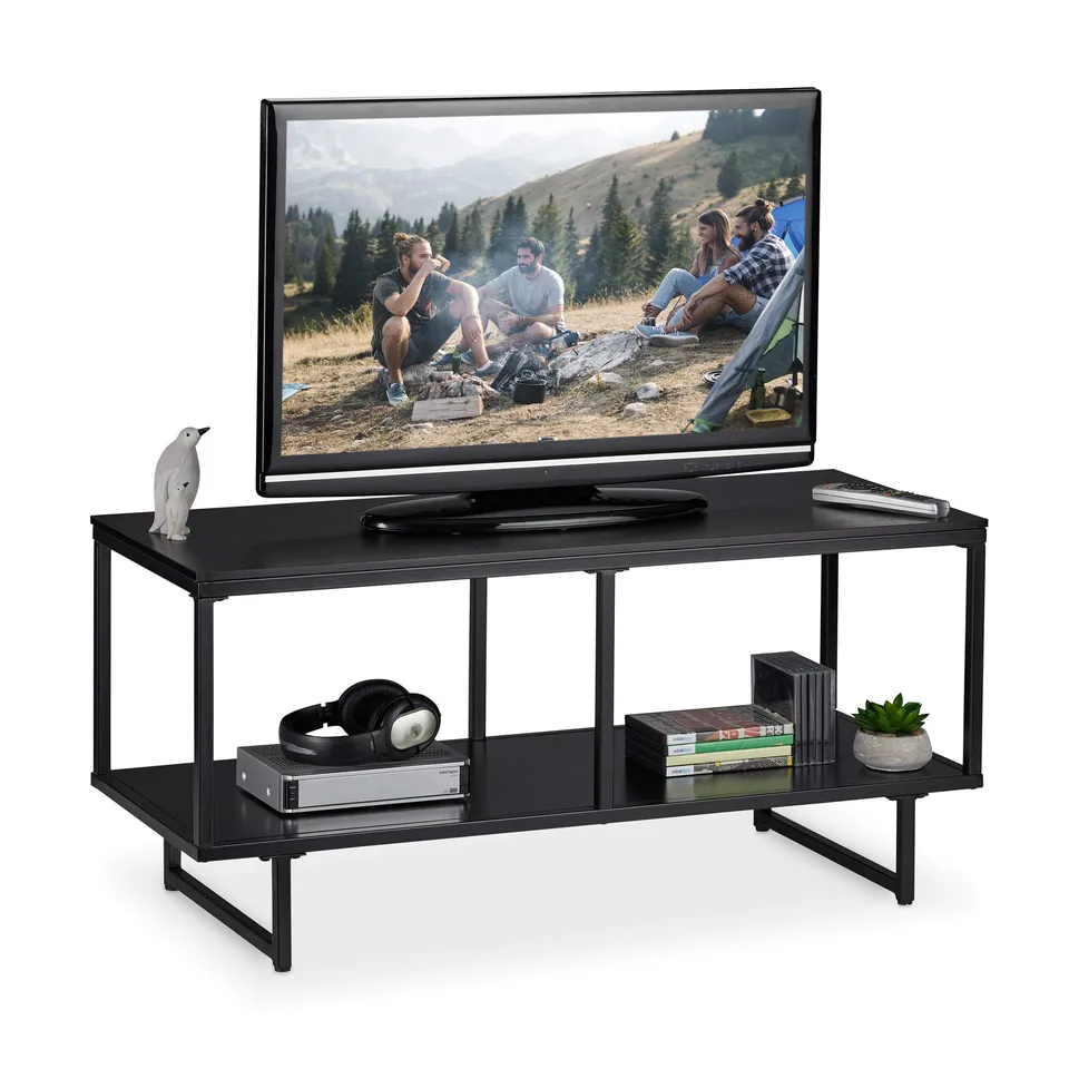 relaxdays-tv-lowboard-schwarz-mdf-fernsehtisch-2-ablagen-50-5-x-110-5-x-45-5-cm image 1