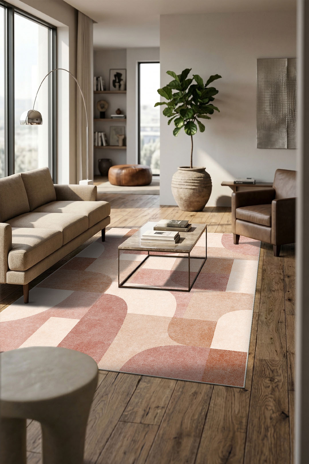 teppana-freya-ros-teppich-waschbarer-indoor-teppich-beige-natur-geometrisch image 4