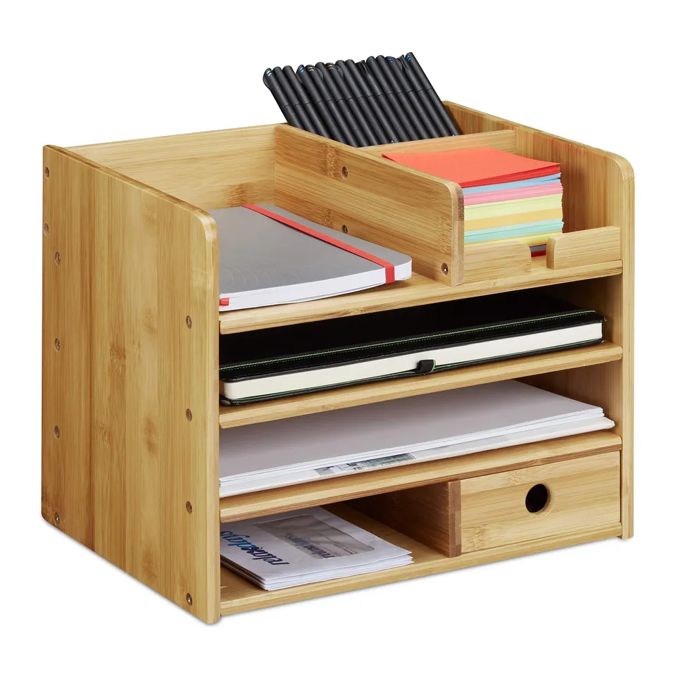 relaxdays-schreibtisch-organizer-a4-aus-bambus-mit-schublade-26-x-33-x-24-cm-nat image 1