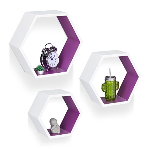 relaxdays-wandregale-sechseckig-3er-set-mdf-waben-wei-lila image 7
