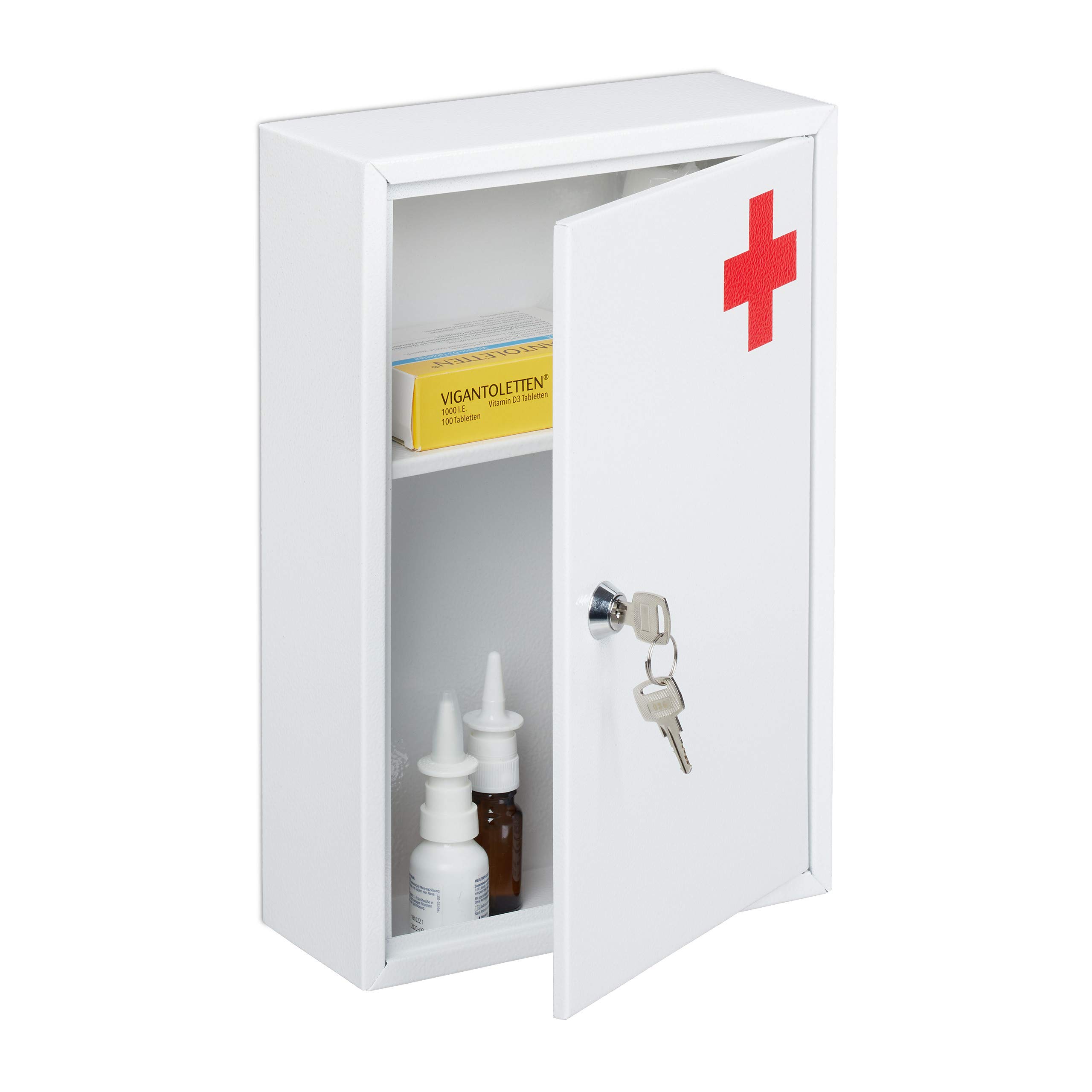 relaxdays-medizinschrank-abschlie-bar-wei-rot-32-cm image 1