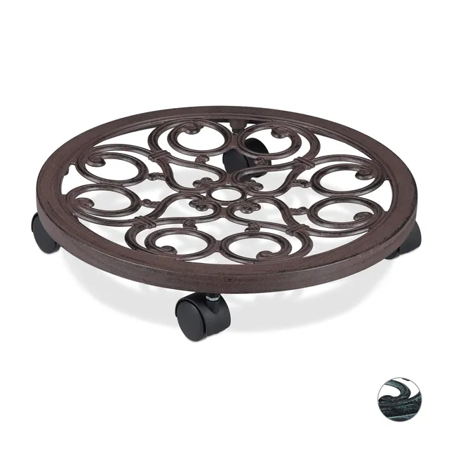 relaxdays-pflanzenroller-rund-metall-38-cm-braun-antik image 1
