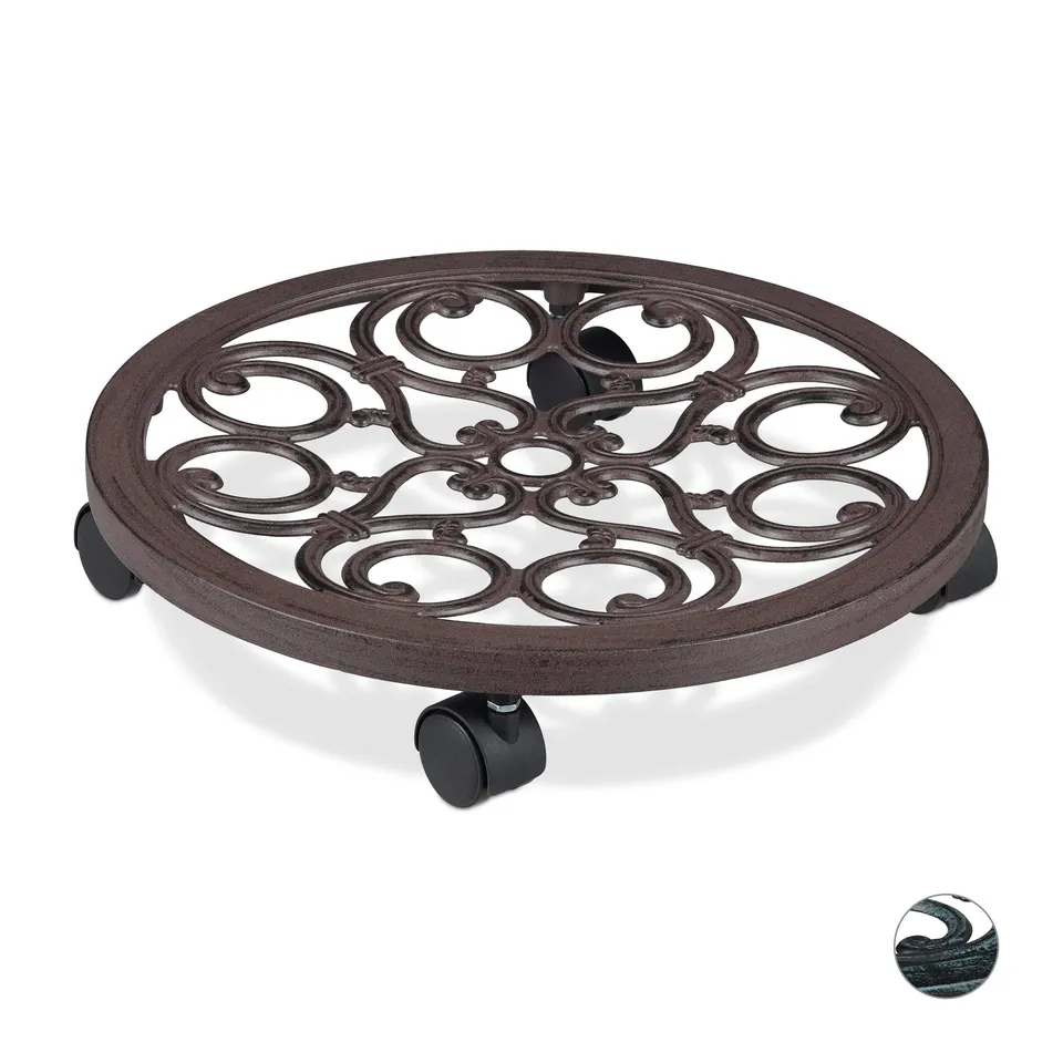 relaxdays-pflanzenroller-rund-metall-38-cm-braun-antik image 1