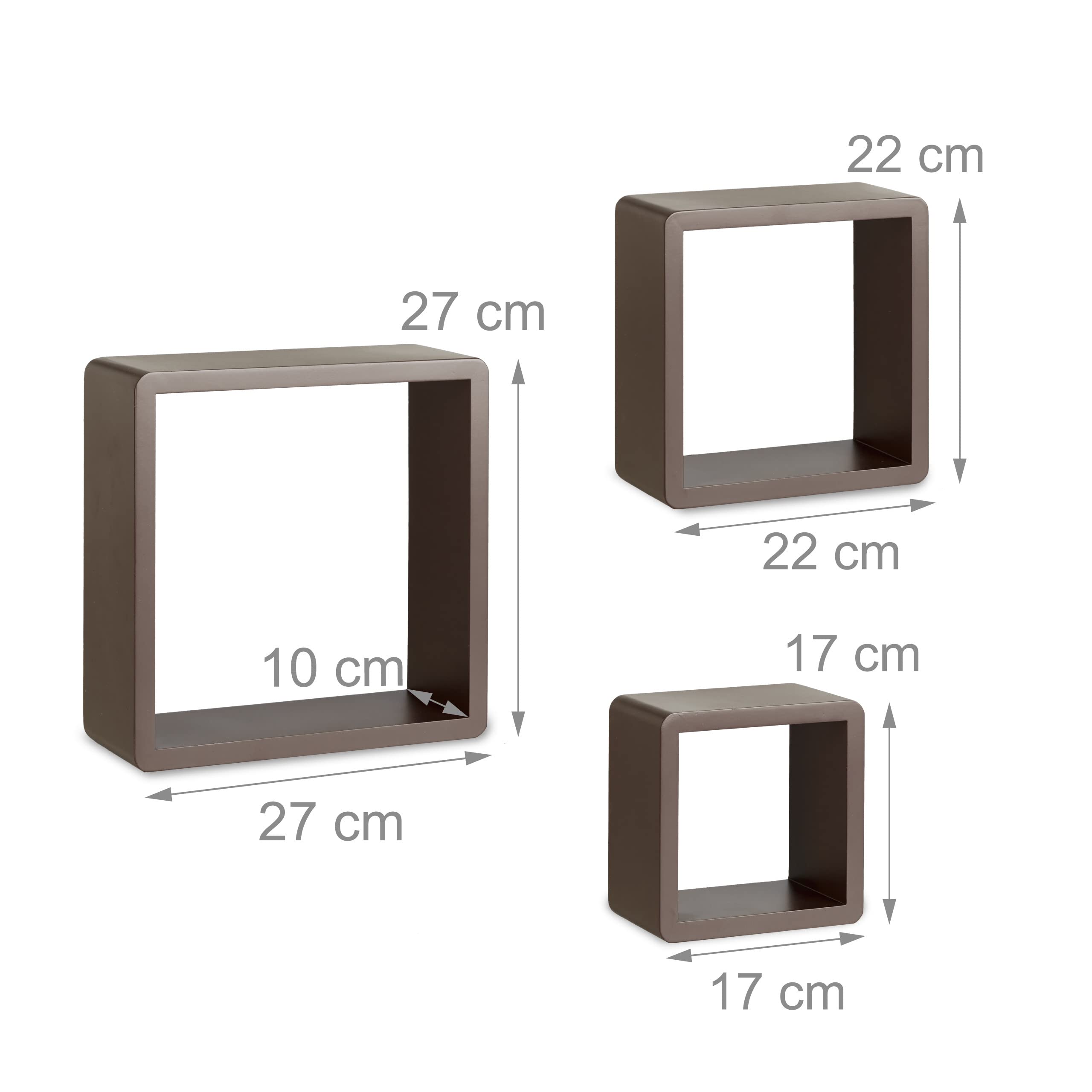 relaxdays-wandregal-cube-3er-set-mdf-braun image 3