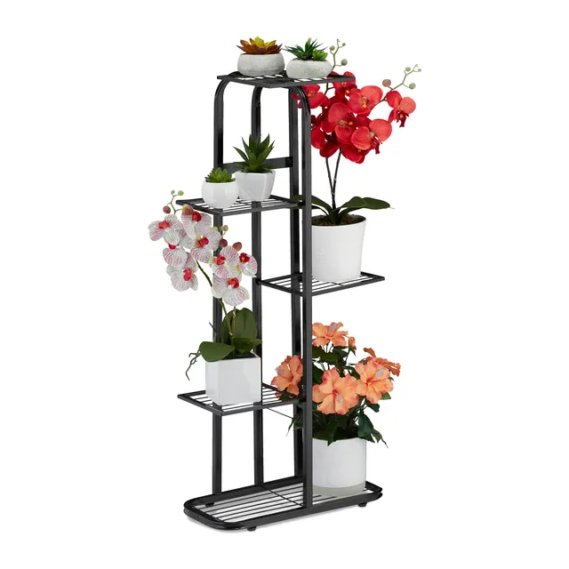 relaxdays-blumentreppe-metall-schwarz-5-ablagen-pflanzregal-97-cm image 1