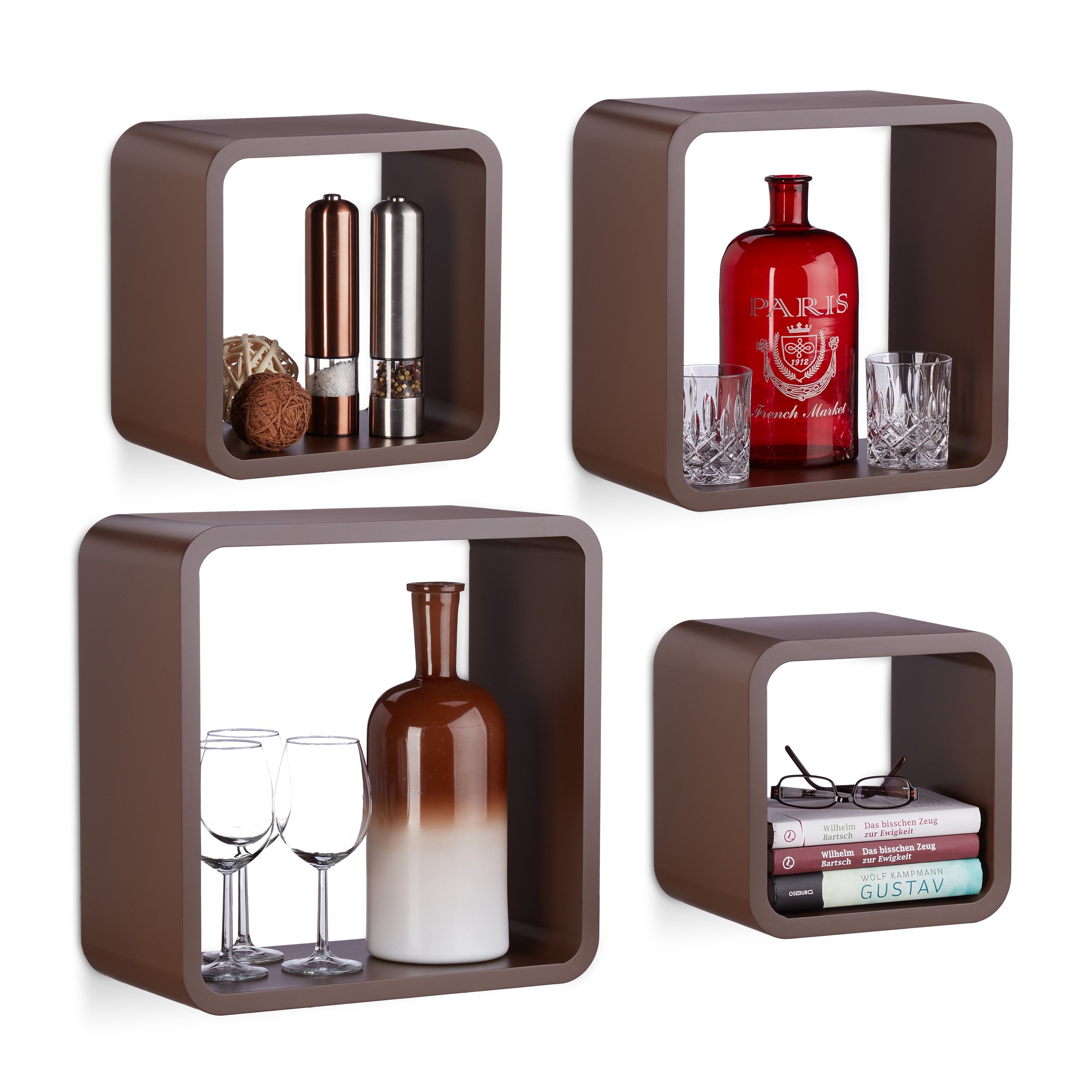 relaxdays-wandregal-cube-4-teiliges-set-mdf-braun image 1