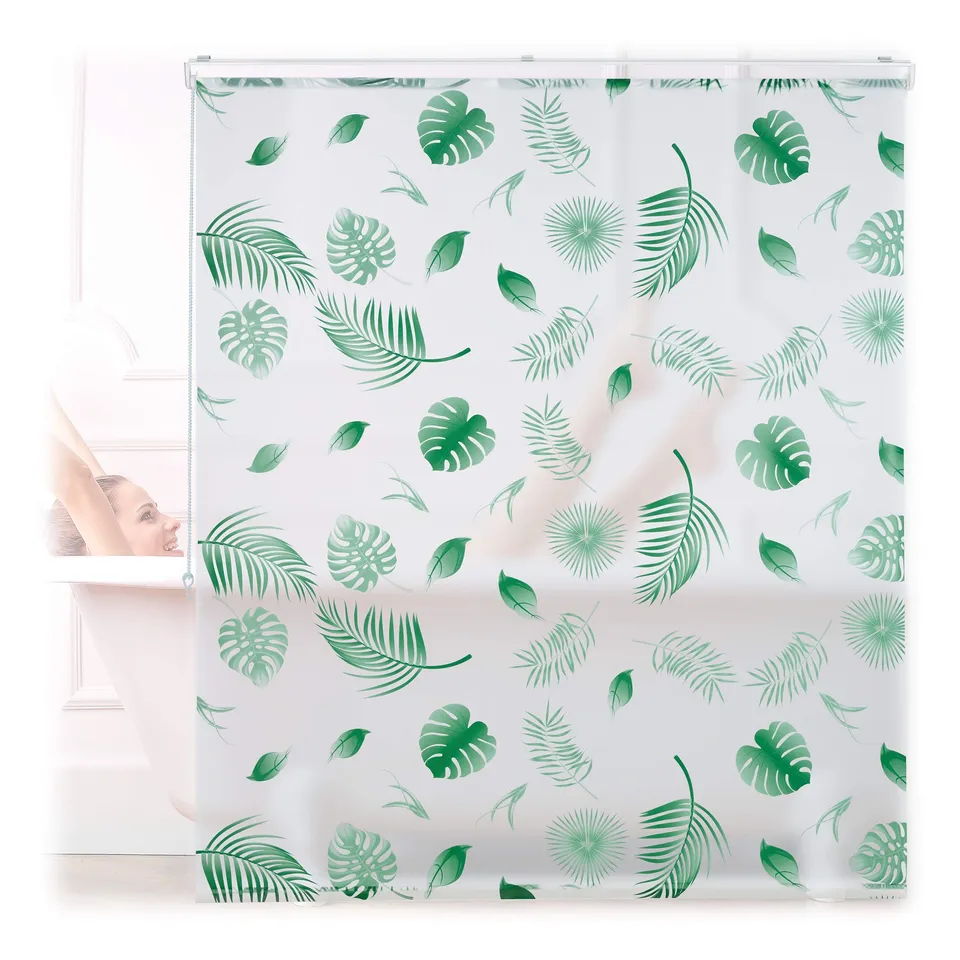 relaxdays-duschrollo-bl-tter-gr-n-240-x-140-cm-seilzugrollo-wasserabweisend image 1