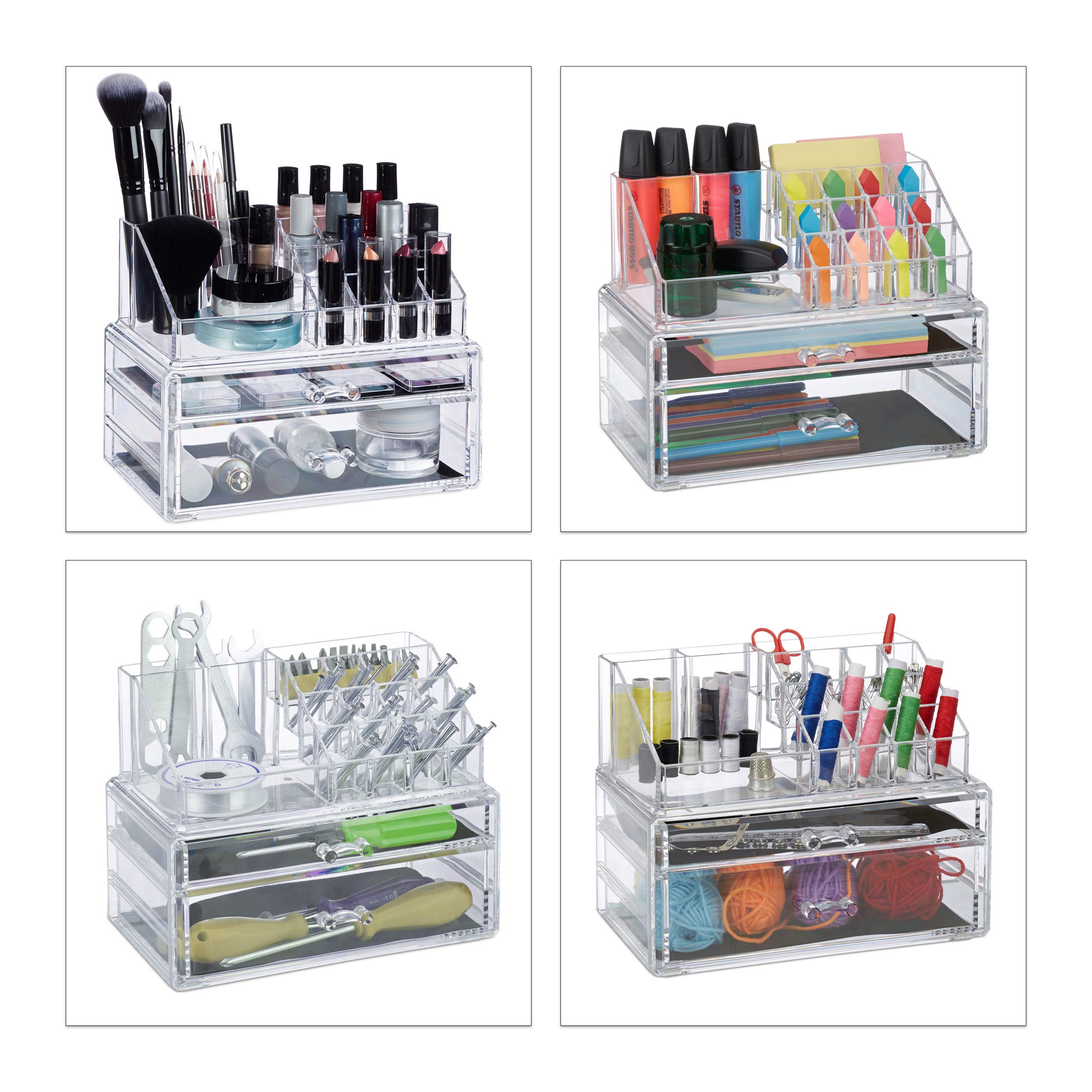 relaxdays-make-up-organizer-transparent-mit-2-schubladen-kosmetikorganizer image 2