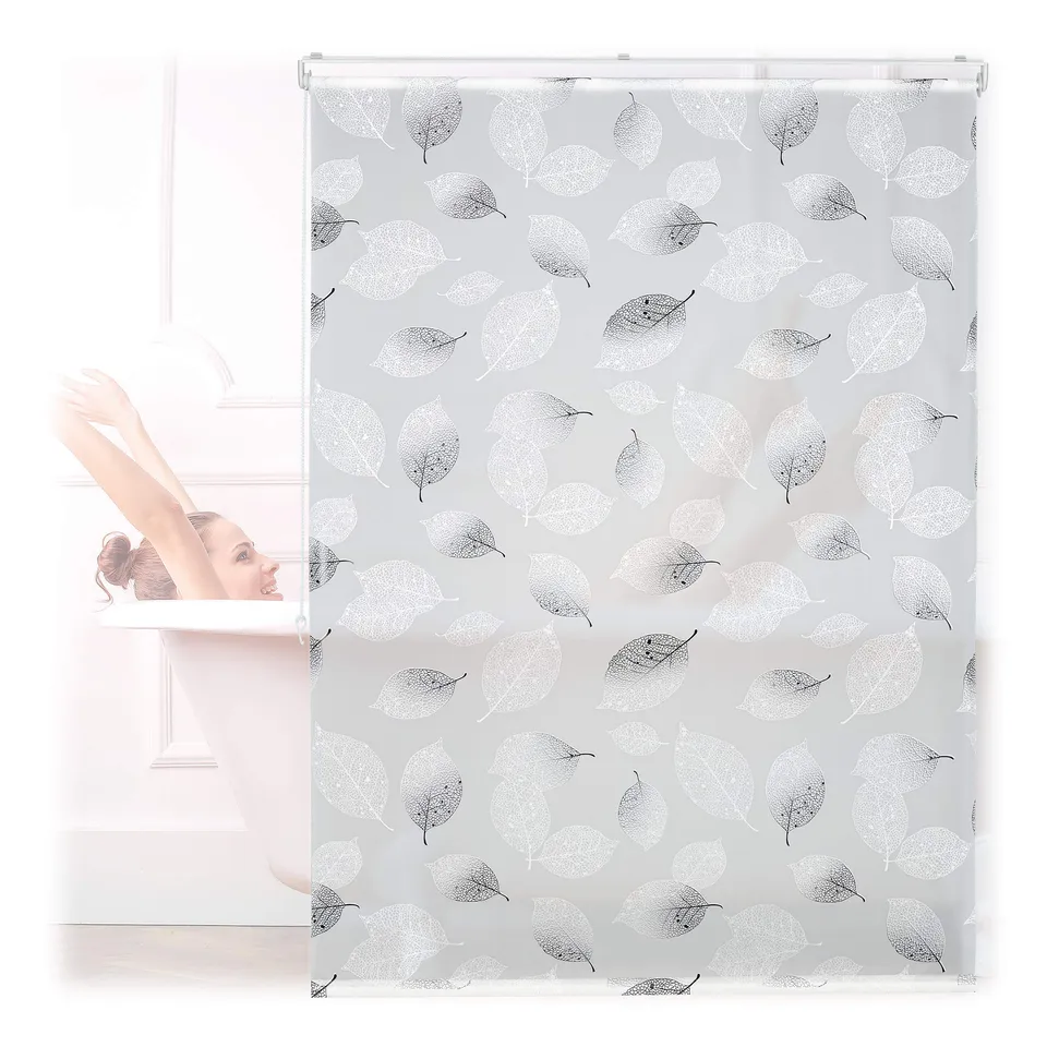 relaxdays-duschrollo-120-x-240-cm-blatt-muster-schwarz-wei image 1