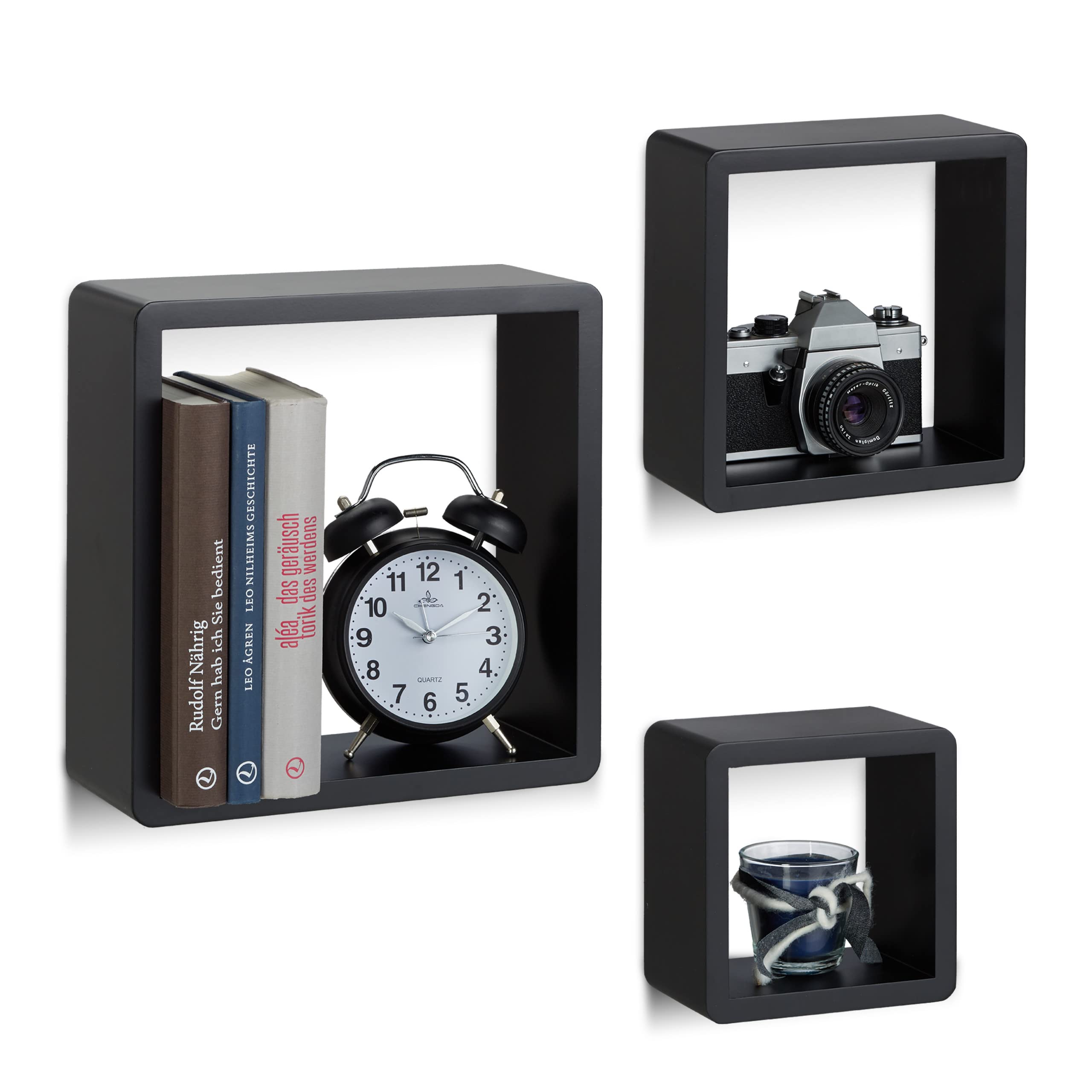 relaxdays-wandregal-cube-3er-set-quadratisch-schwarz-mdf image 1