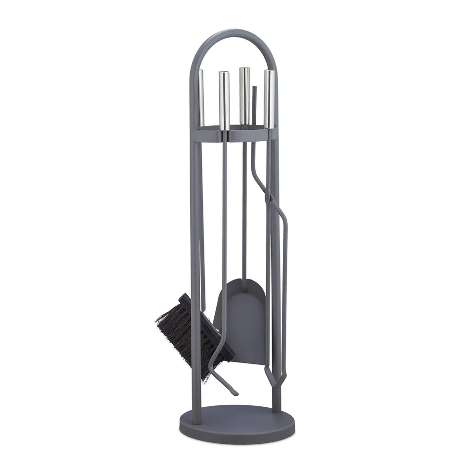 relaxdays-kaminbesteck-modern-5-teilig-stahl-grau image 1