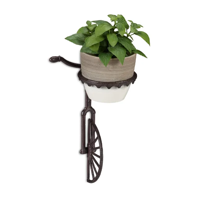 relaxdays-wand-blumenhalter-einrad-gusseisen-13-cm-dunkelbraun image 1