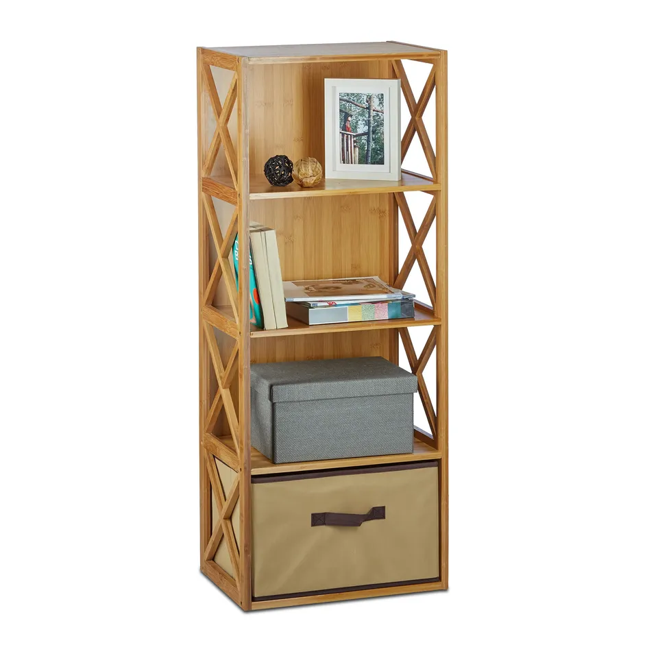 relaxdays-regal-bambus-mit-korb-4-ablagen-105-x-42-x-29-cm-natur-braun image 1