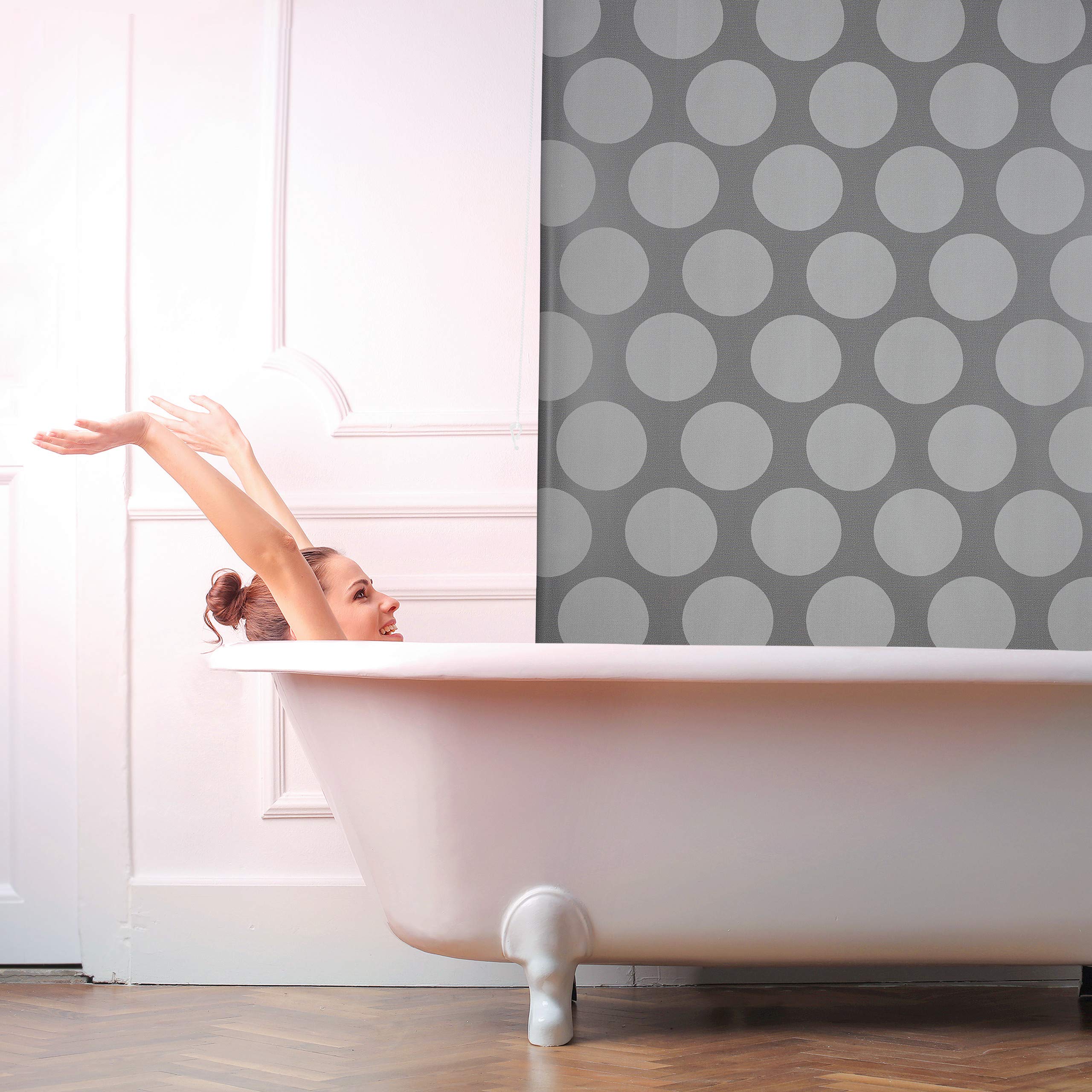 relaxdays-duschrollo-140-x-240-cm-seilzug-wasserabweisend-grau-punkte image 3