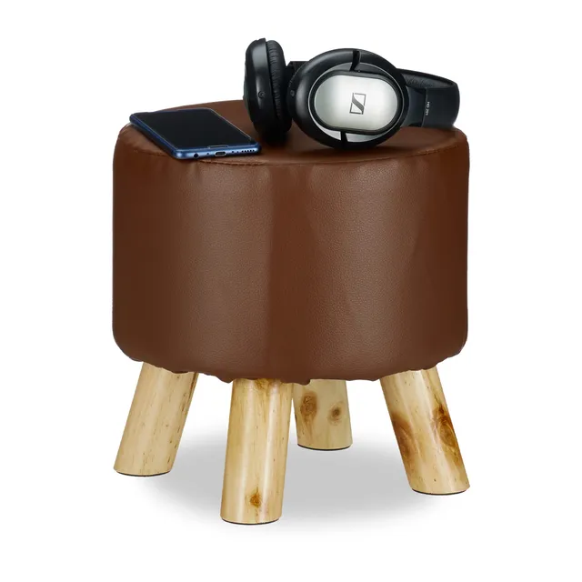 relaxdays-hocker-kunstleder-gepolstert-braun-30-x-30-cm-mit-holzbeinen image 1