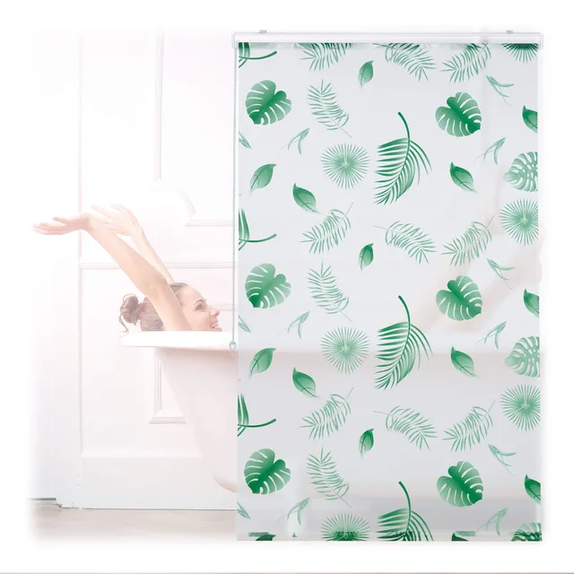 relaxdays-duschrollo-bl-tter-100x240-cm-wei-gr-n image 1
