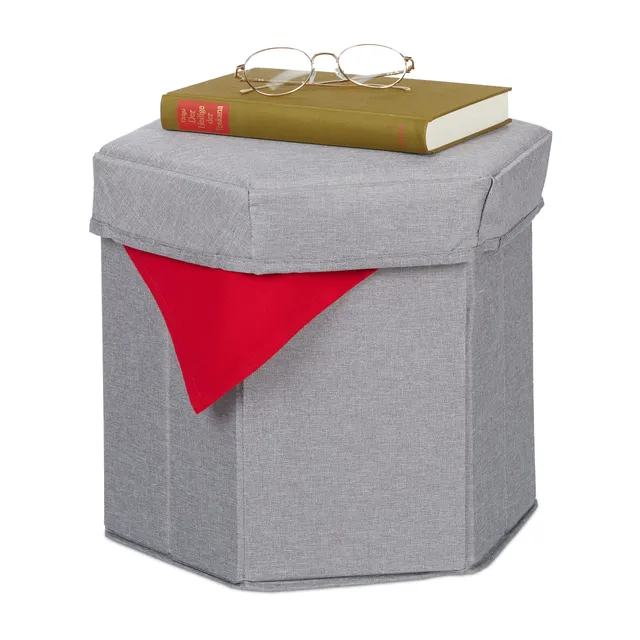 relaxdays-sitzhocker-mit-stauraum-faltbar-31-x-36-x-32-cm-stoff-grau image 1