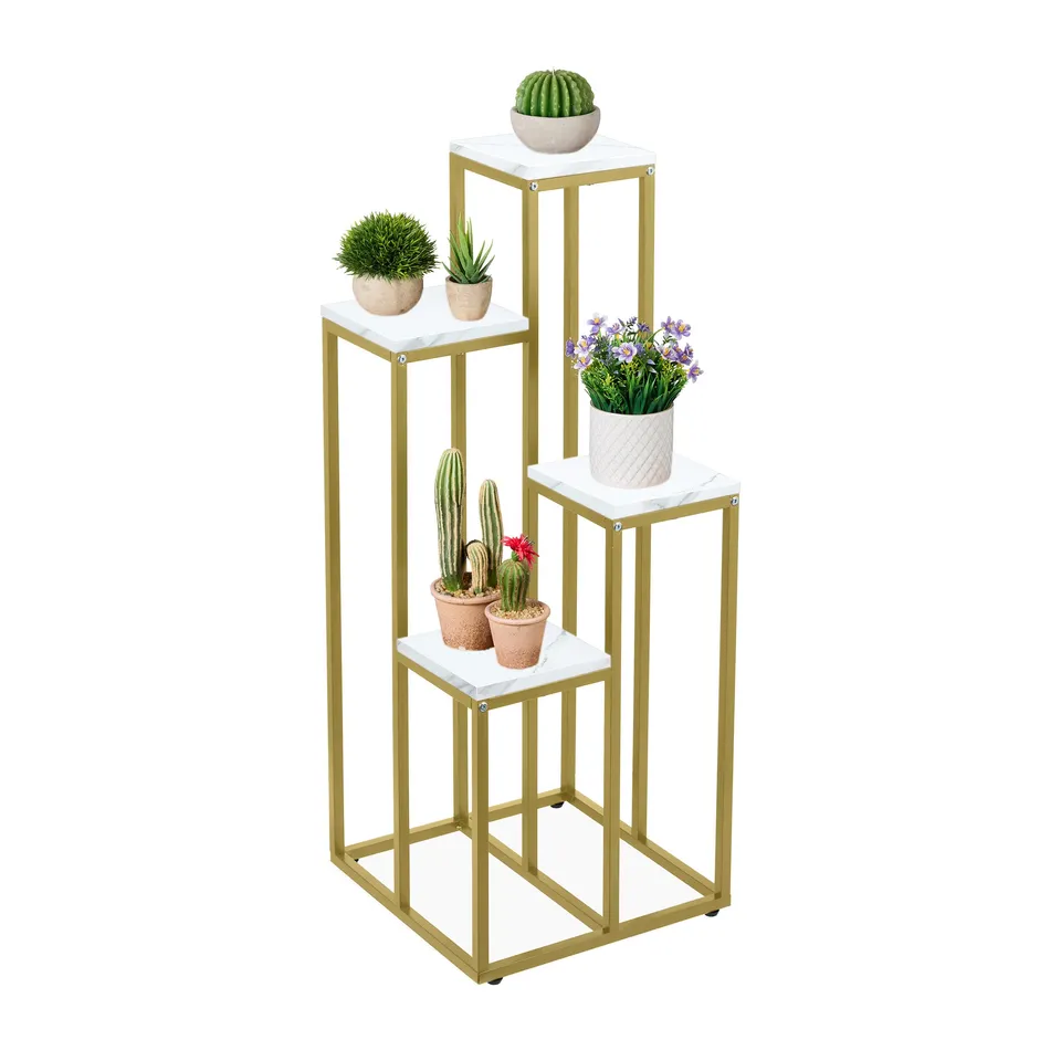 relaxdays-blumentreppe-4-ablagen-100x40x40cm-gold-wei image 1